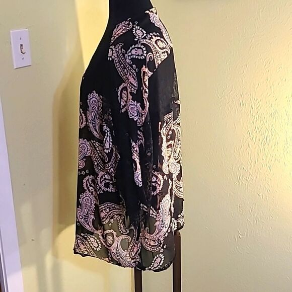 Cato Sheer Black & Pink Paisley Cardigan, Size 18/20 - Picture 4 of 6